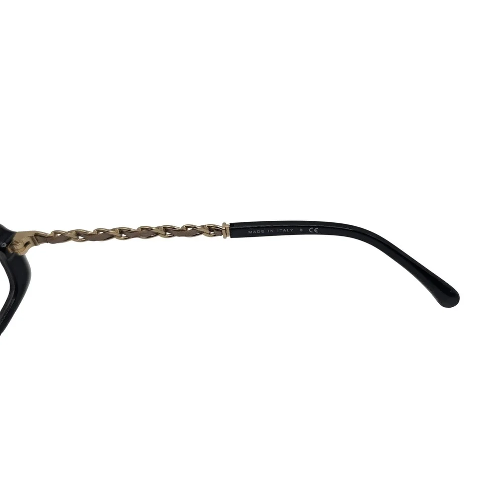 Chanel Eyeglass Frames Women 51-16 Black 3222-Q Chain Link Leather Gold CC Logo